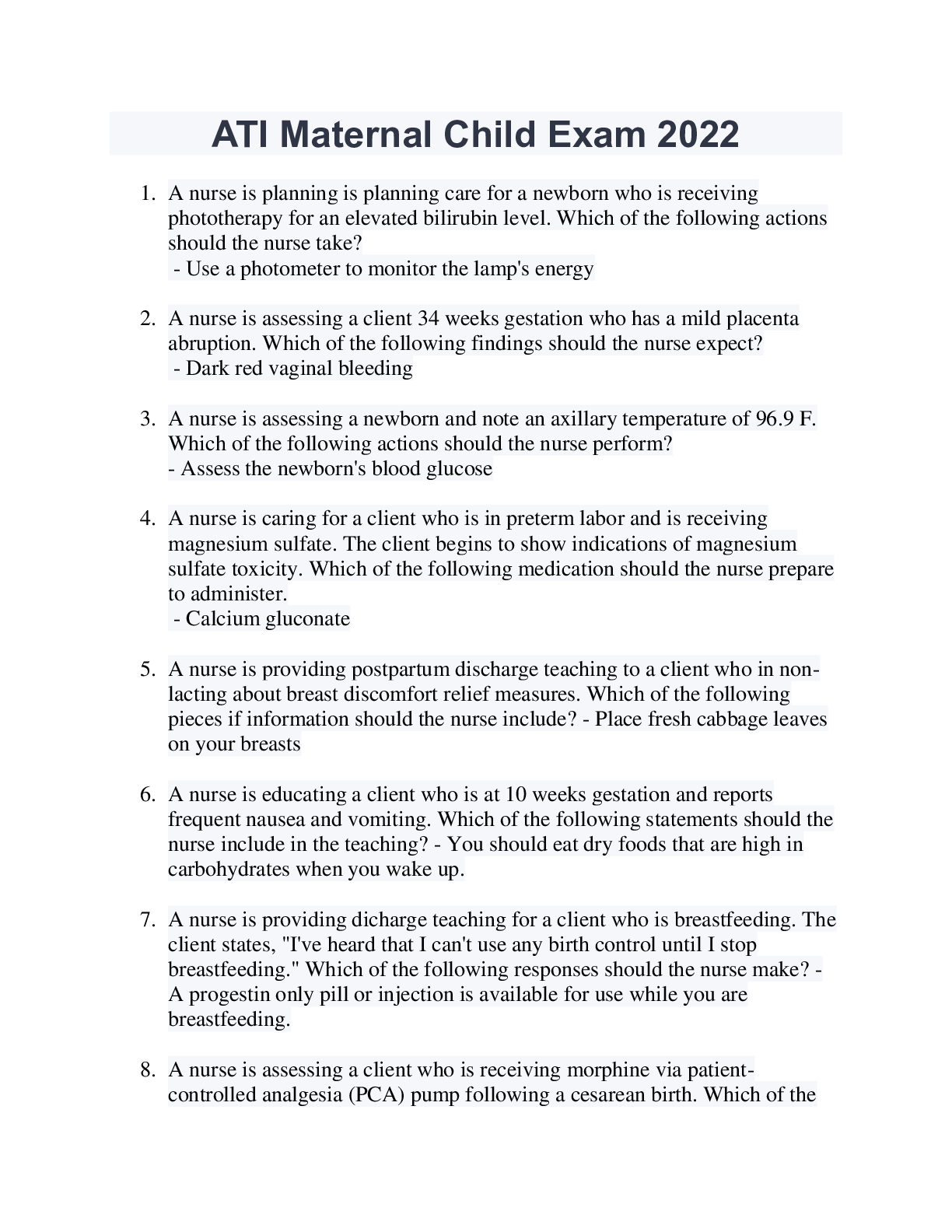 Preview image for ATI Maternal Child Exam 2022